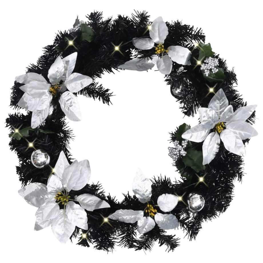 vidaXL Kerstkrans met LED-lampjes 60 cm PVC zwart afbeelding 1