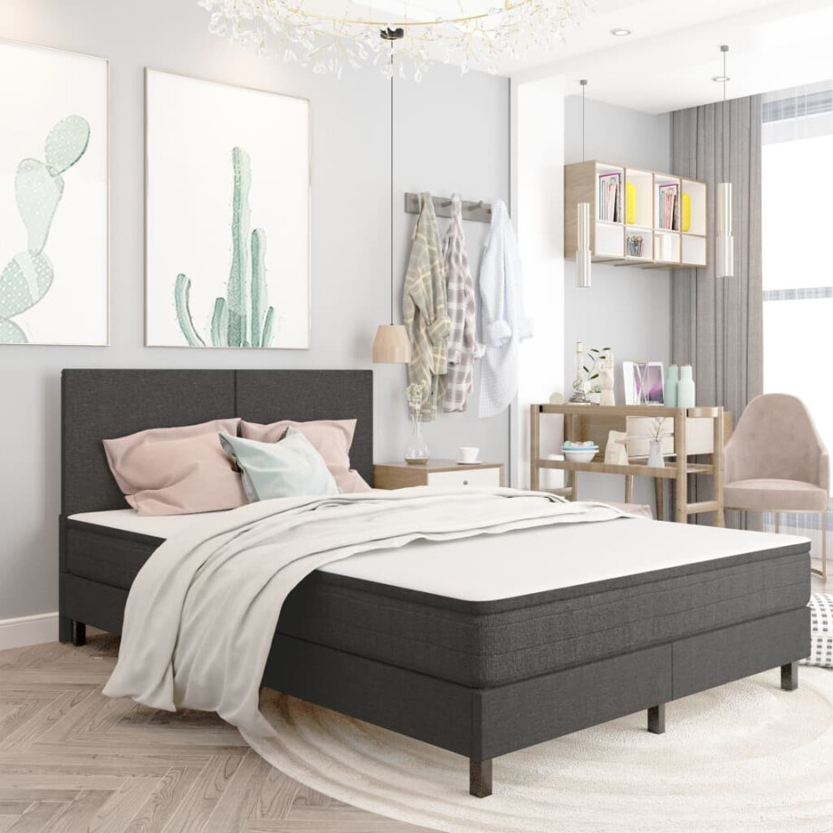 vidaXL Boxspring stof donkergrijs 140x200 cm vidaXL Boxspring stof donkergrijs 140x200 cm afbeelding 1