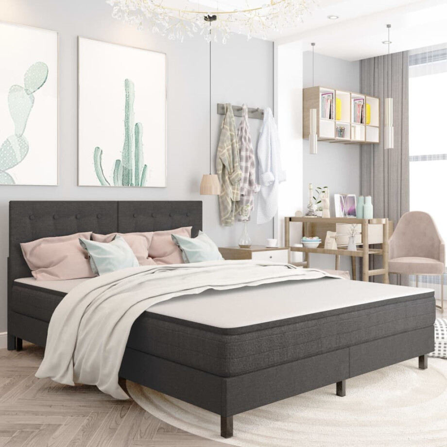 vidaXL Boxspring stof donkergrijs 180x200 cm afbeelding 1