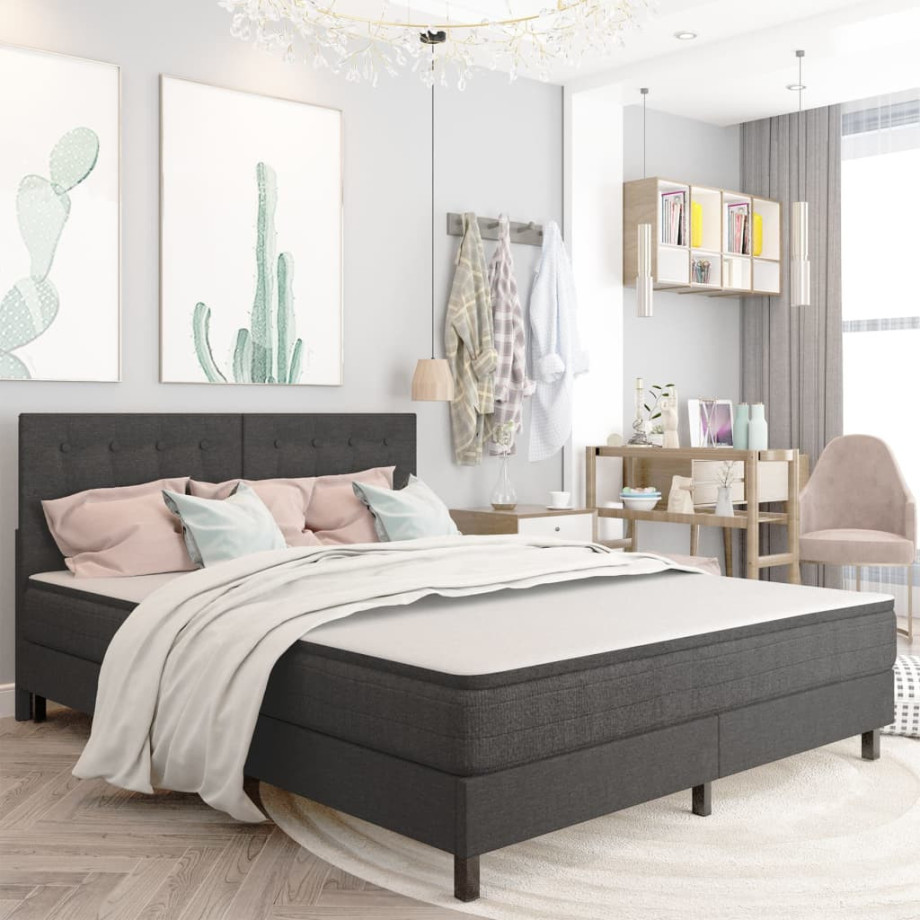 vidaXL Boxspring stof donkergrijs 160x200 cm afbeelding 1
