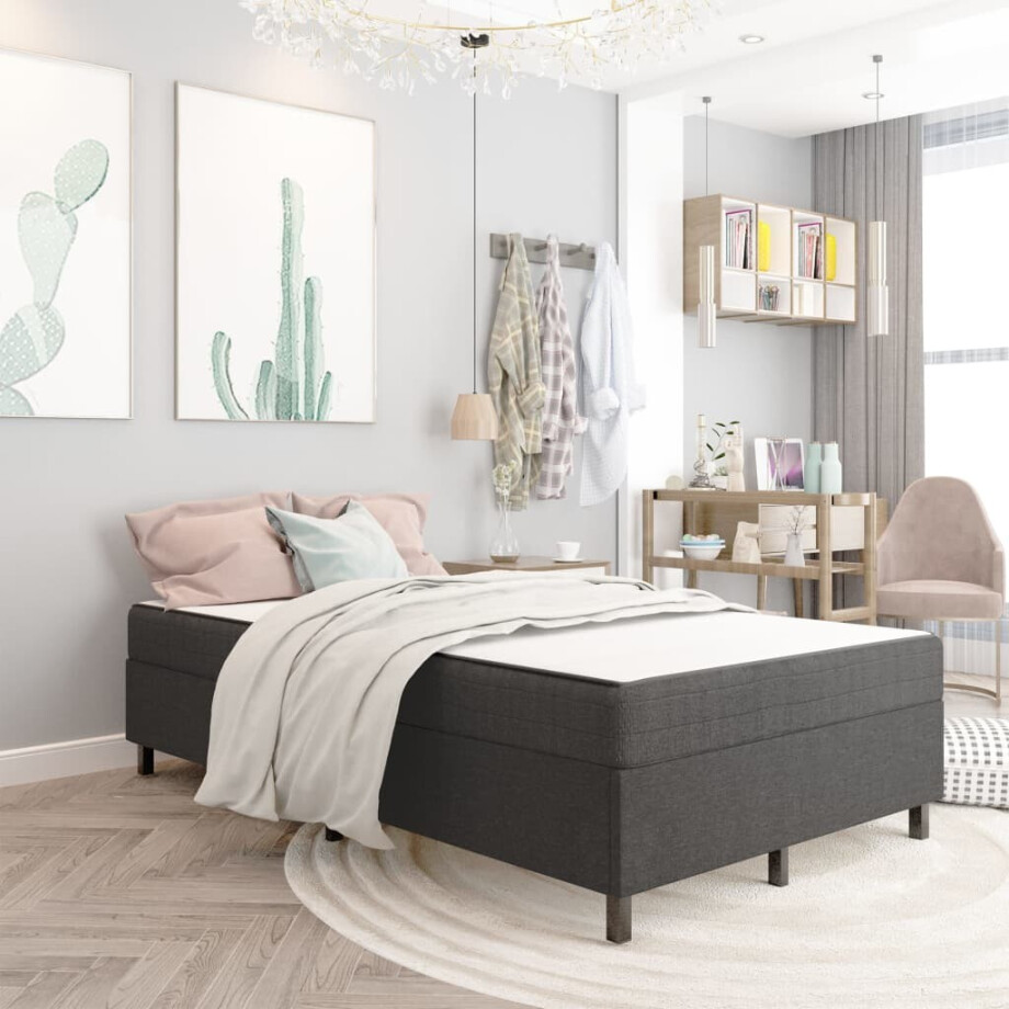 vidaXL Boxspring stof donkergrijs 120x200 cm afbeelding 1