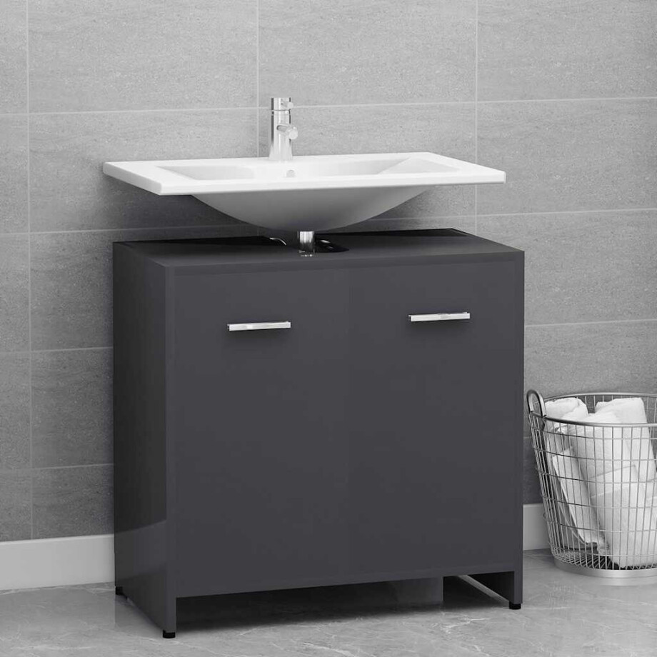 vidaXL Badkamerkast 60x33x61 cm spaanplaat hoogglans grijs afbeelding 1