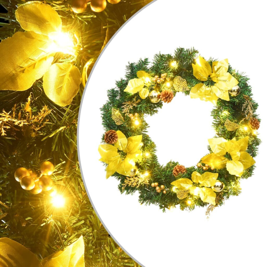 vidaXL Kerstkrans met LED-verlichting Groen 60 cm PVC afbeelding 1