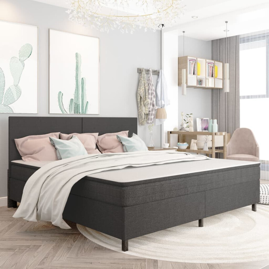 vidaXL Boxspring stof donkergrijs 200x200 cm afbeelding 1