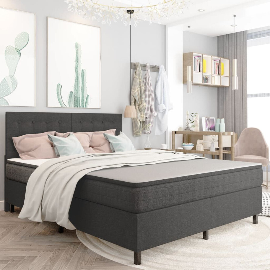 vidaXL Boxspring stof donkergrijs 180x200 cm afbeelding 1