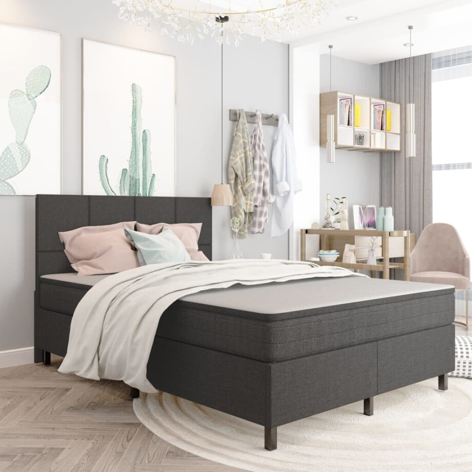 vidaXL Boxspring stof donkergrijs 180x200 cm afbeelding 1