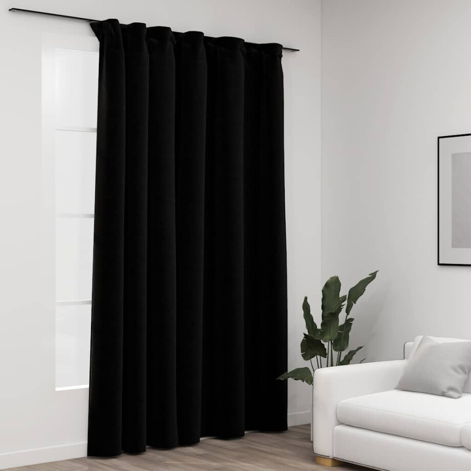 vidaXL Gordijn linnen-look verduisterend met haken 290x245 cm zwart afbeelding 1