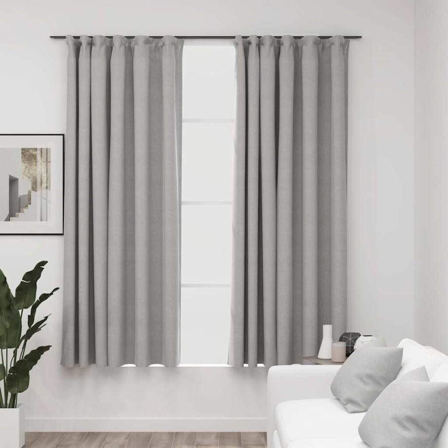 vidaXL Gordijnen linnen-look verduisterend haken 2 st 140x175 cm grijs afbeelding 1