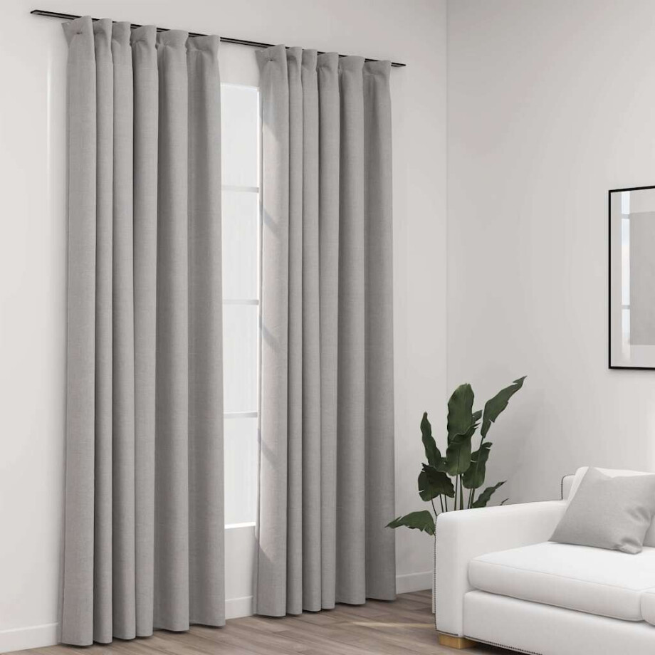 vidaXL Gordijnen linnen-look verduisterend haken 2 st 140x225 cm grijs afbeelding 1