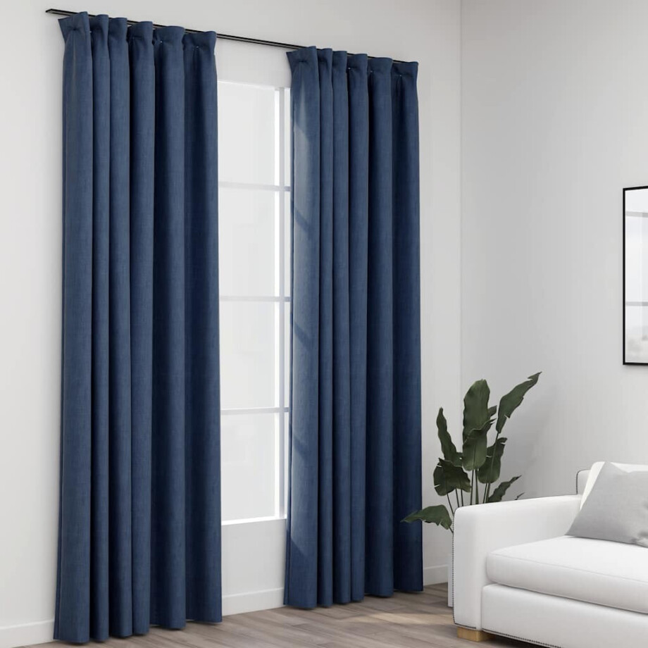vidaXL Gordijnen linnen-look verduisterend haken 2 st 140x245 cm blauw afbeelding 1