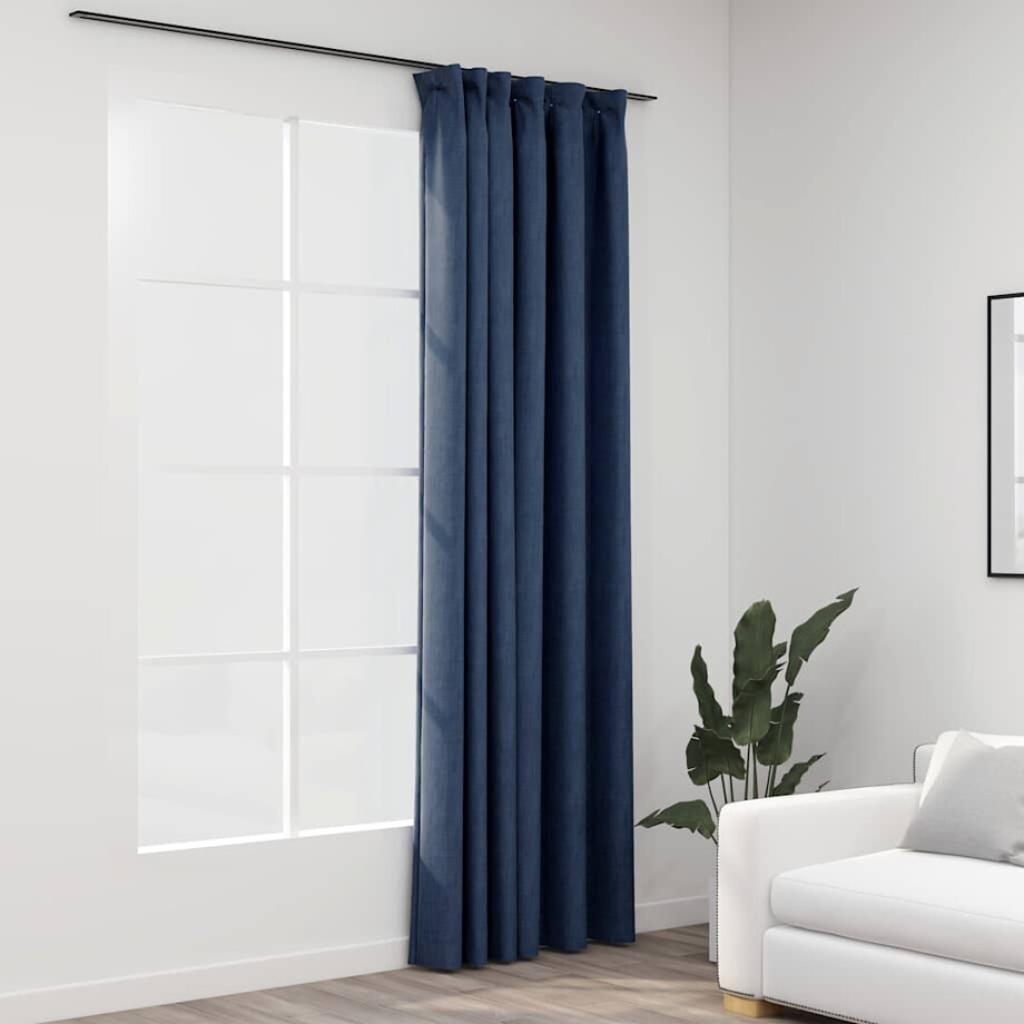 vidaXL Gordijn linnen-look verduisterend met haken 290x245 cm blauw afbeelding 1