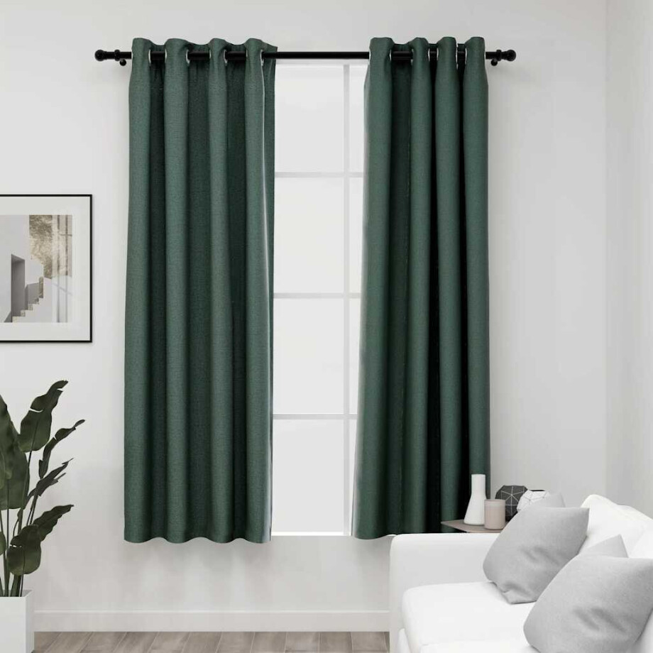 vidaXL Gordijnen linnen-look verduisterend ogen 2 st 140x175 cm groen afbeelding 1