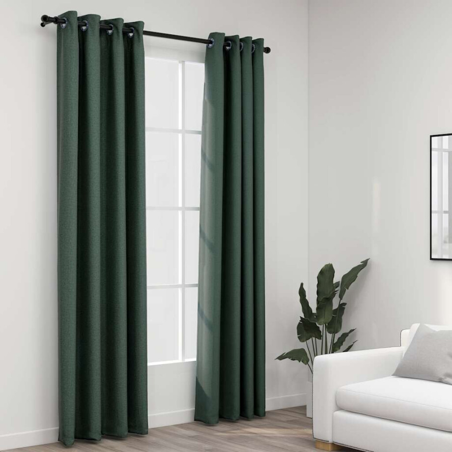vidaXL Gordijnen linnen-look verduisterend ogen 2 st 140x245 cm groen afbeelding 1