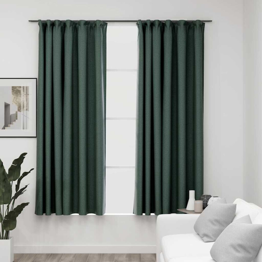 vidaXL Gordijnen linnen-look verduisterend haken 2 st 140x175 cm groen afbeelding 1