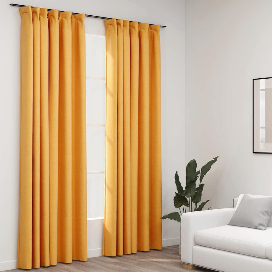 vidaXL Gordijnen linnen-look verduisterend haken 2 st 140x225 cm geel afbeelding 1
