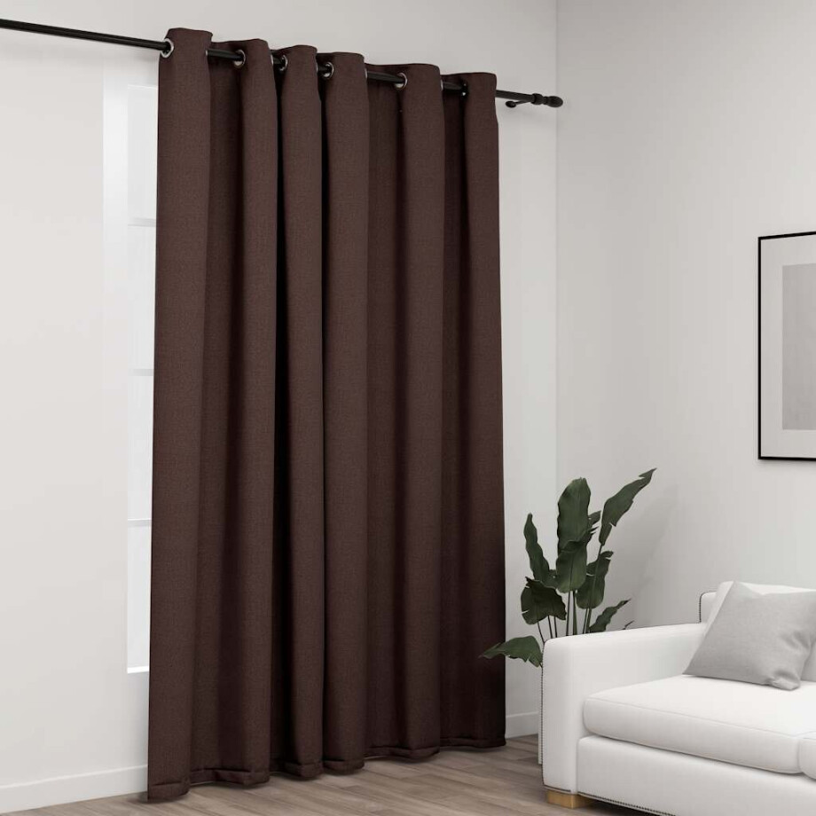 vidaXL Gordijn linnen-look verduisterend met ogen 290x245 cm taupe vidaXL Gordijn linnen-look verduisterend met ogen 290x245 cm taupe afbeelding 1