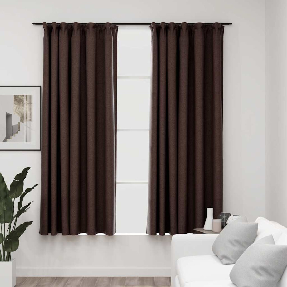 vidaXL Gordijnen linnen-look verduisterend haken 2 st 140x175 cm taupe afbeelding 1
