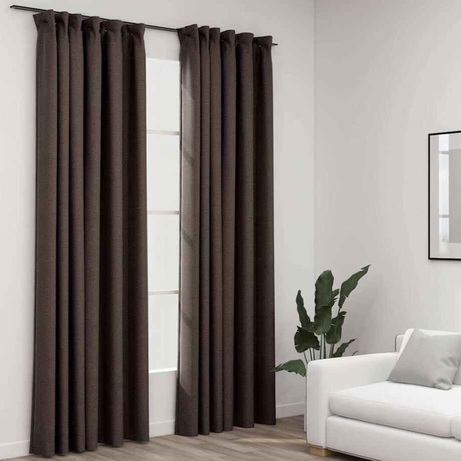 vidaXL Gordijnen linnen-look verduisterend haken 2 st 140x245 cm taupe afbeelding 1