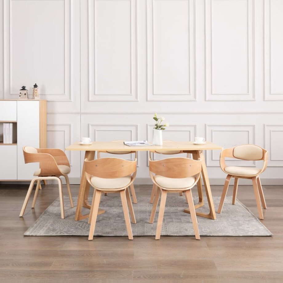 vidaXL Eetkamerstoelen 6 st gebogen hout en kunstleer vidaXL Eetkamerstoelen 6 st gebogen hout en kunstleer afbeelding 1