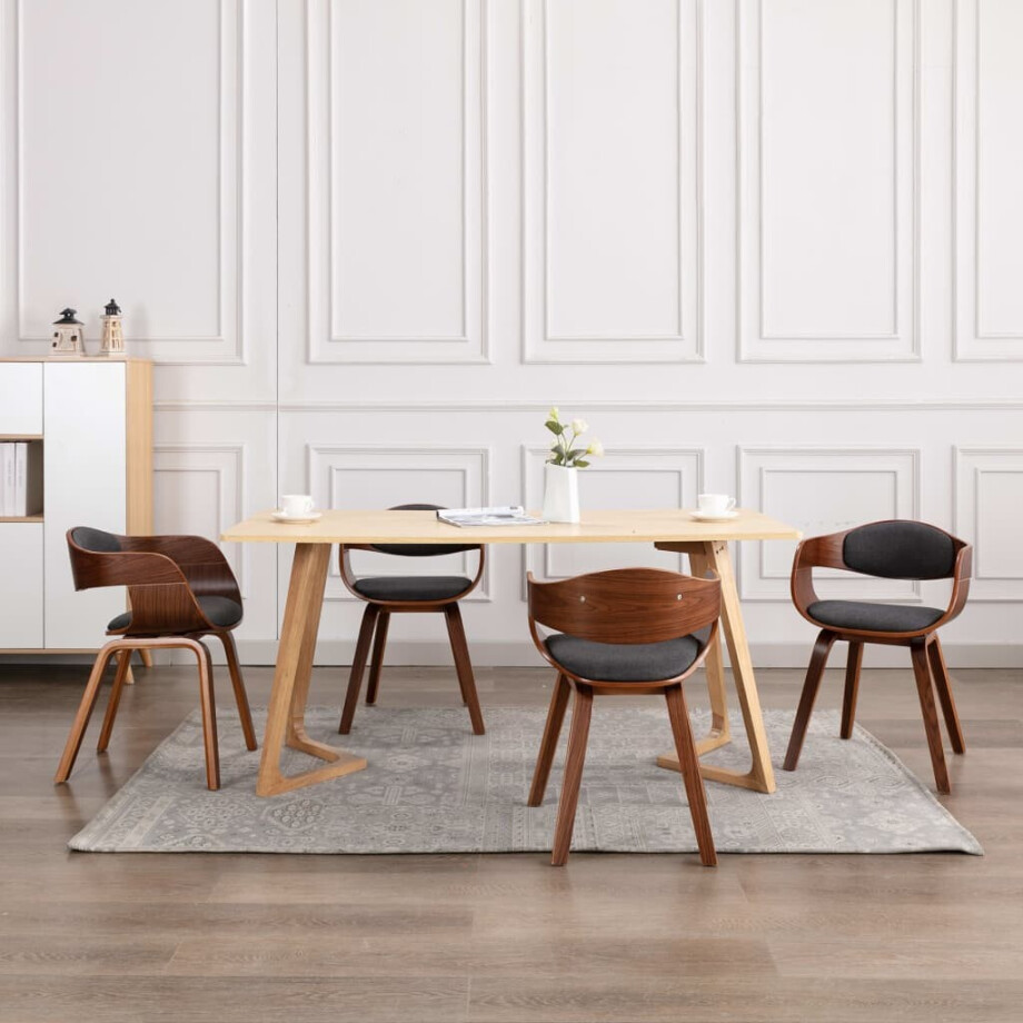 vidaXL Eetkamerstoelen 4 st gebogen hout en stof grijs afbeelding 1