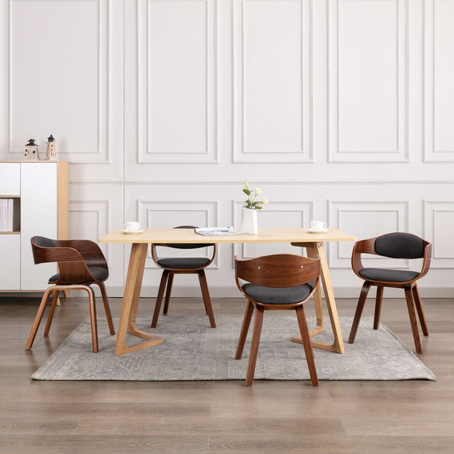 vidaXL Eetkamerstoelen 6 st gebogen hout en stof grijs afbeelding 1