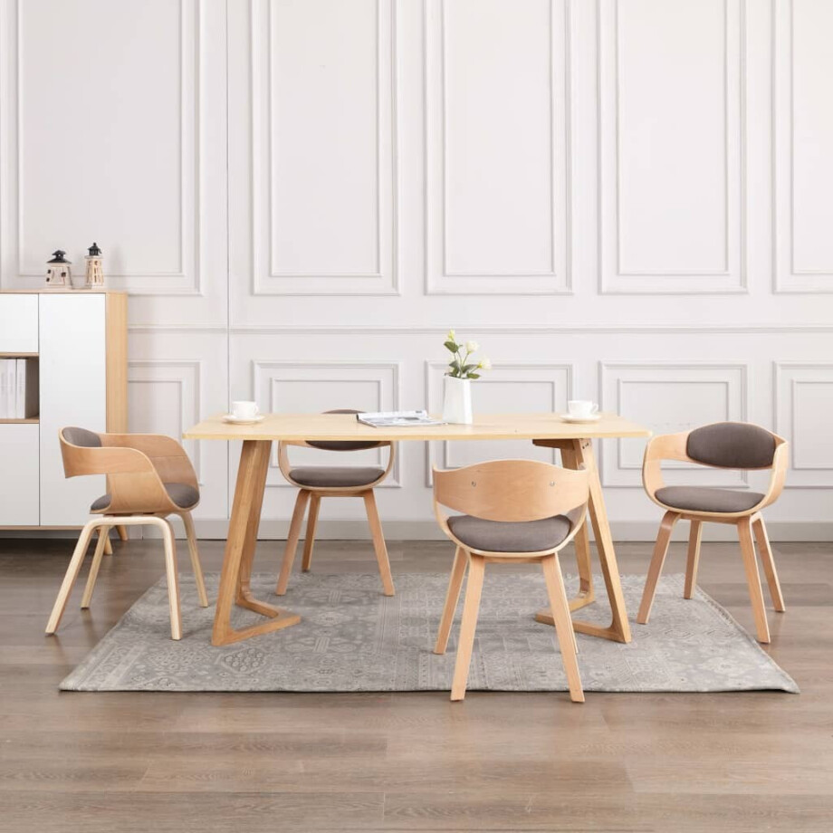 vidaXL Eetkamerstoelen 4 st gebogen hout en stof taupe vidaXL Eetkamerstoelen 4 st gebogen hout en stof taupe afbeelding 1
