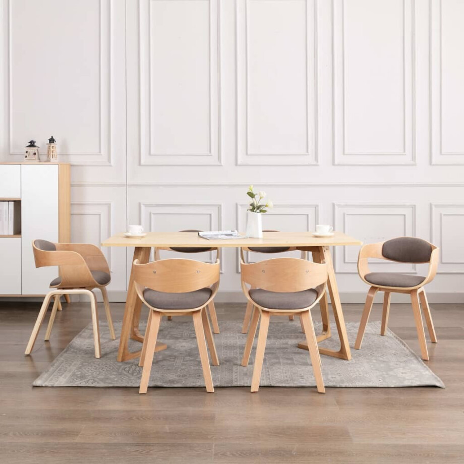 vidaXL Eetkamerstoelen 6 st gebogen hout en stof taupe vidaXL Eetkamerstoelen 6 st gebogen hout en stof taupe afbeelding 1