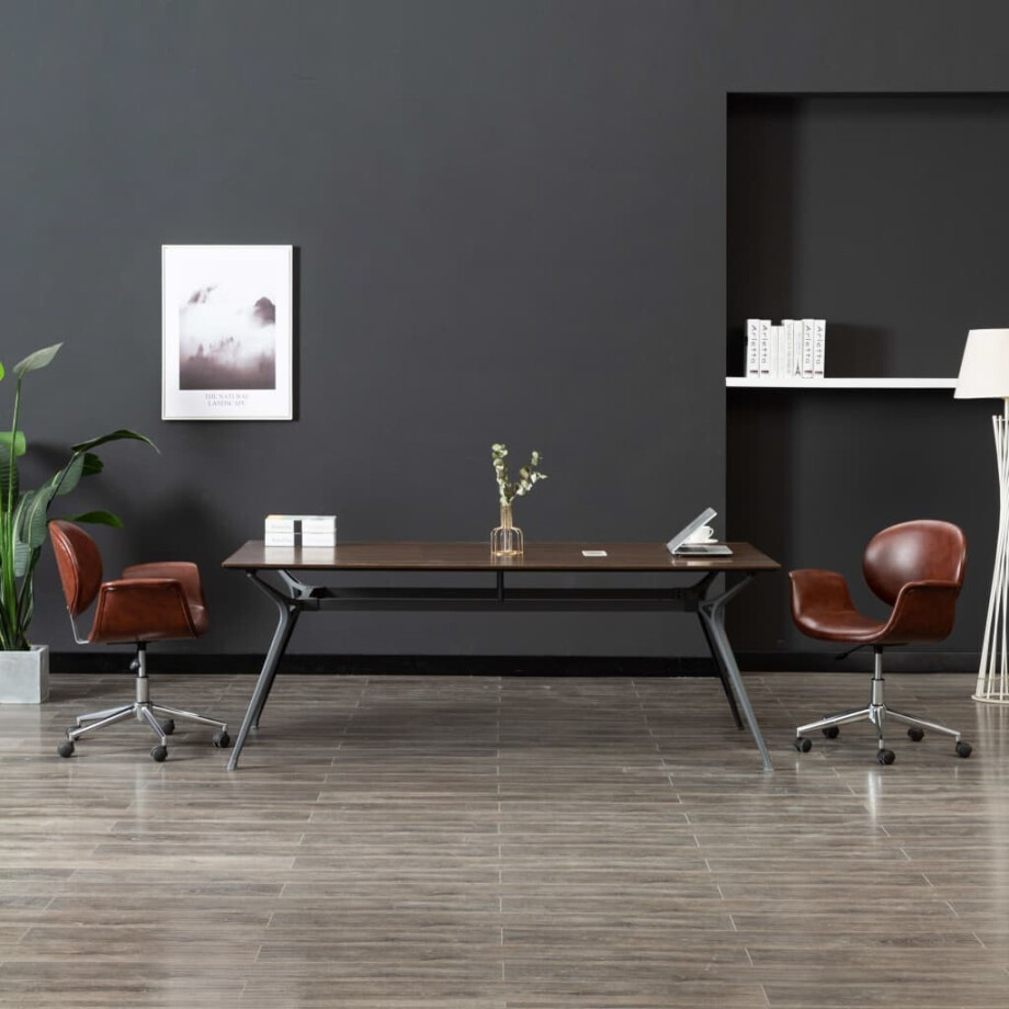 vidaXL Eetkamerstoelen draaibaar 2 st kunstleer bruin afbeelding 1