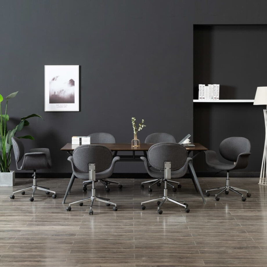 vidaXL Eetkamerstoelen draaibaar 6 st stof grijs afbeelding 1