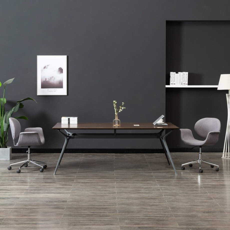 vidaXL Eetkamerstoelen draaibaar 2 st stof grijs vidaXL Eetkamerstoelen draaibaar 2 st stof grijs afbeelding 1