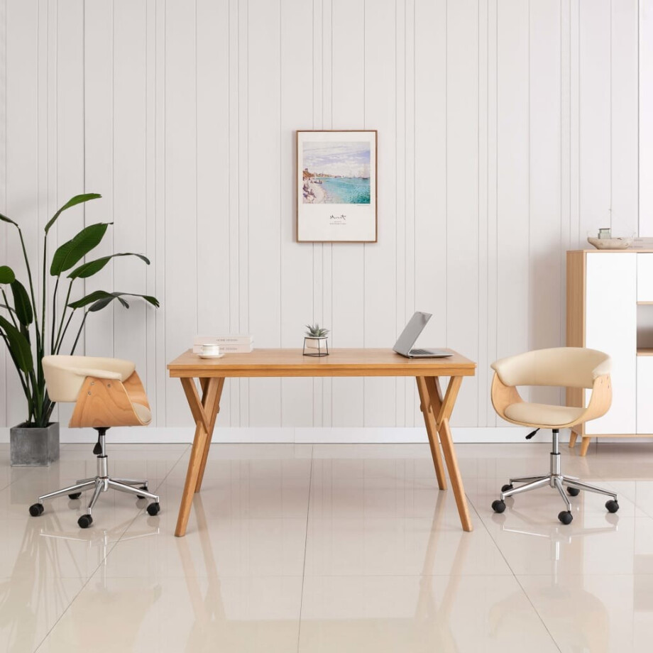 vidaXL Eetkamerstoelen draaibaar 2 st kunstleer crèmekleurig afbeelding 1