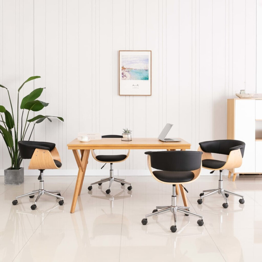 vidaXL Eetkamerstoelen draaibaar 4 st kunstleer zwart vidaXL Eetkamerstoelen draaibaar 4 st kunstleer zwart afbeelding 1