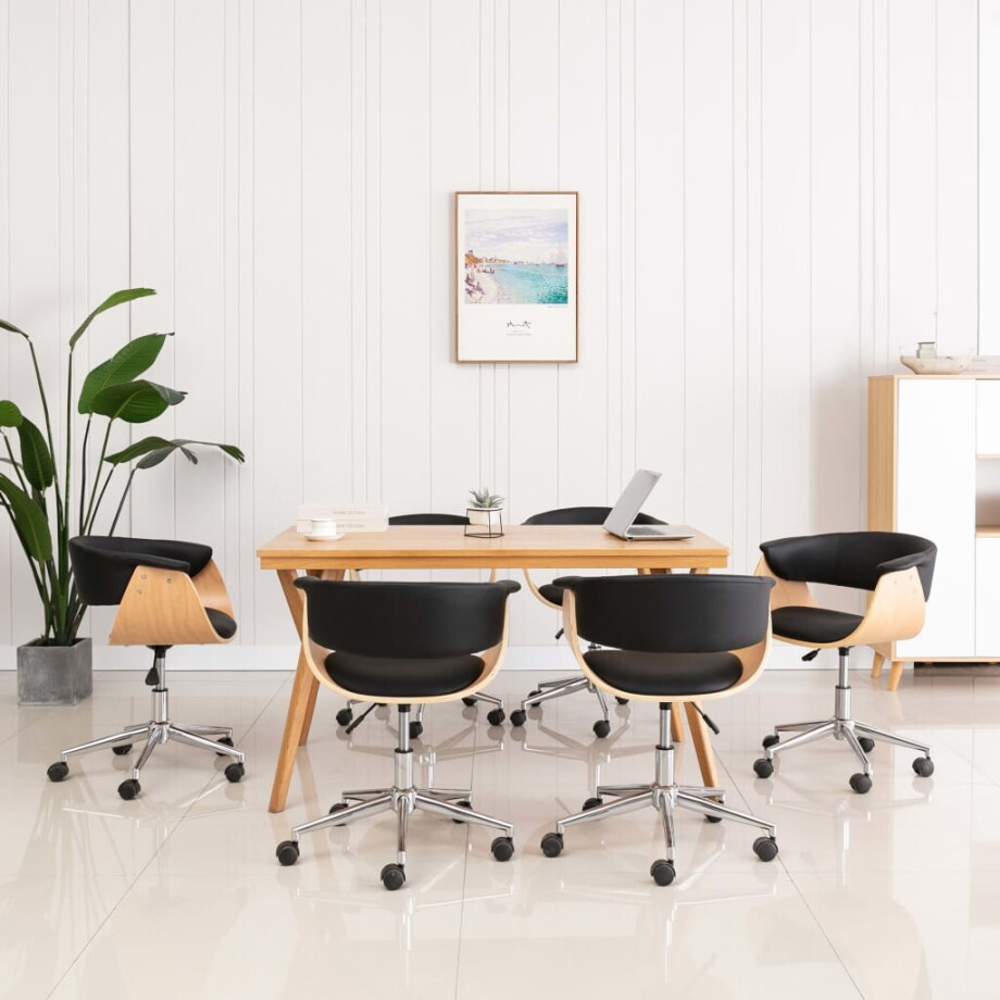 vidaXL Eetkamerstoelen draaibaar 6 st kunstleer zwart afbeelding 1