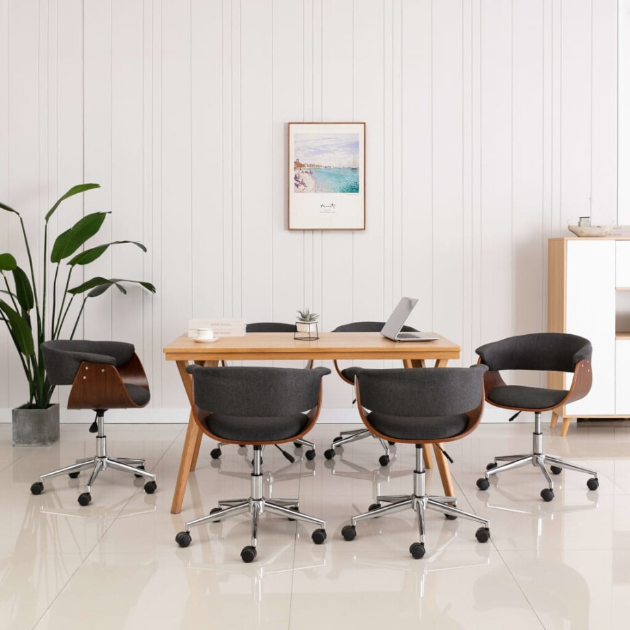 vidaXL Eetkamerstoelen draaibaar 6 st stof grijs afbeelding 1