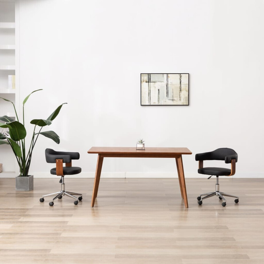 vidaXL Eetkamerstoelen draaibaar 2 st gebogen hout en kunstleer zwart afbeelding 1