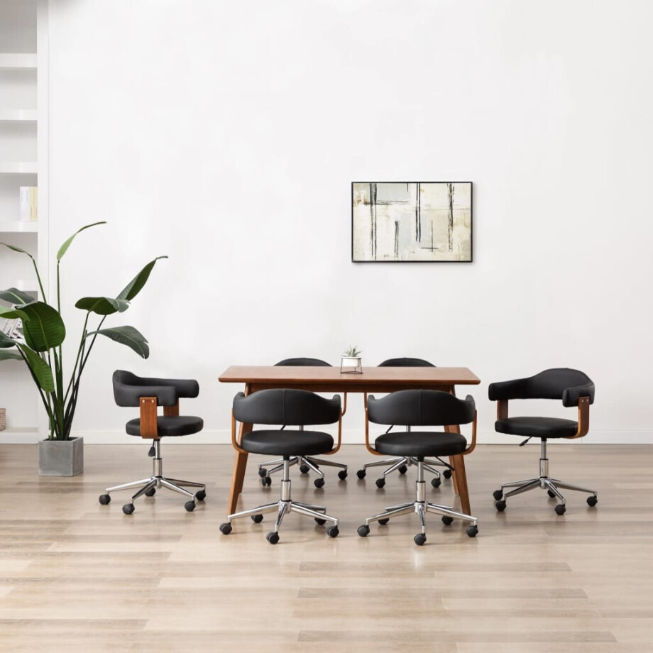 vidaXL Eetkamerstoelen draaibaar 6 st gebogen hout en kunstleer zwart afbeelding 1