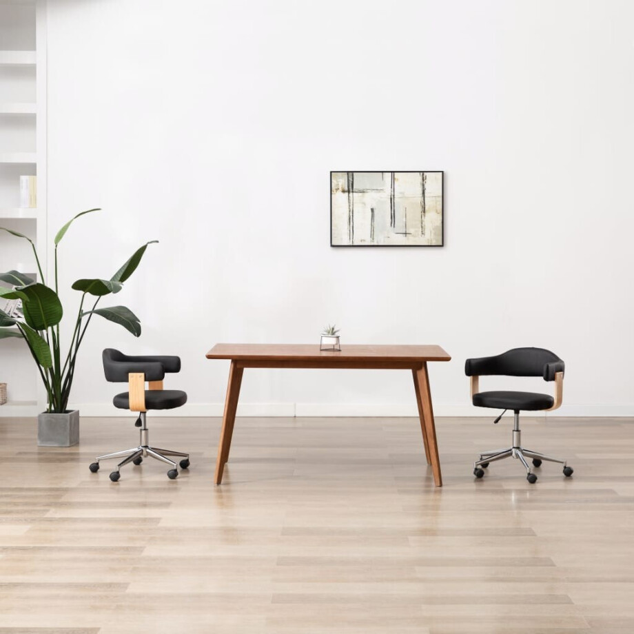 vidaXL Eetkamerstoelen draaibaar 2 st kunstleer zwart vidaXL Eetkamerstoelen draaibaar 2 st kunstleer zwart afbeelding 1