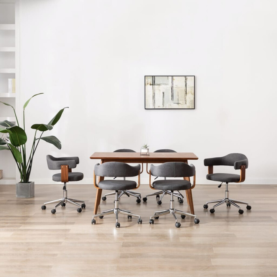 vidaXL Eetkamerstoelen 6 st draaibaar gebogen hout en stof grijs afbeelding 1