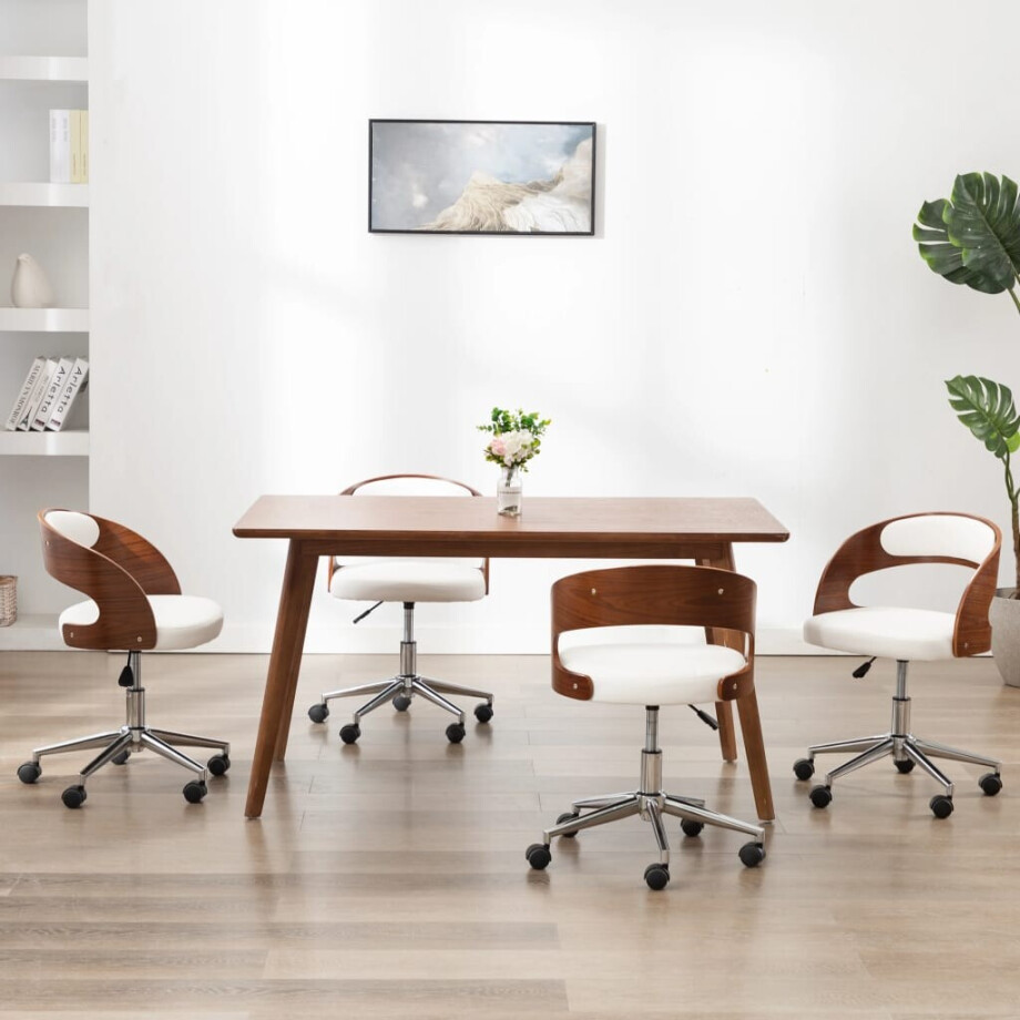 vidaXL Eetkamerstoelen draaibaar 4 st gebogen hout en kunstleer wit afbeelding 1