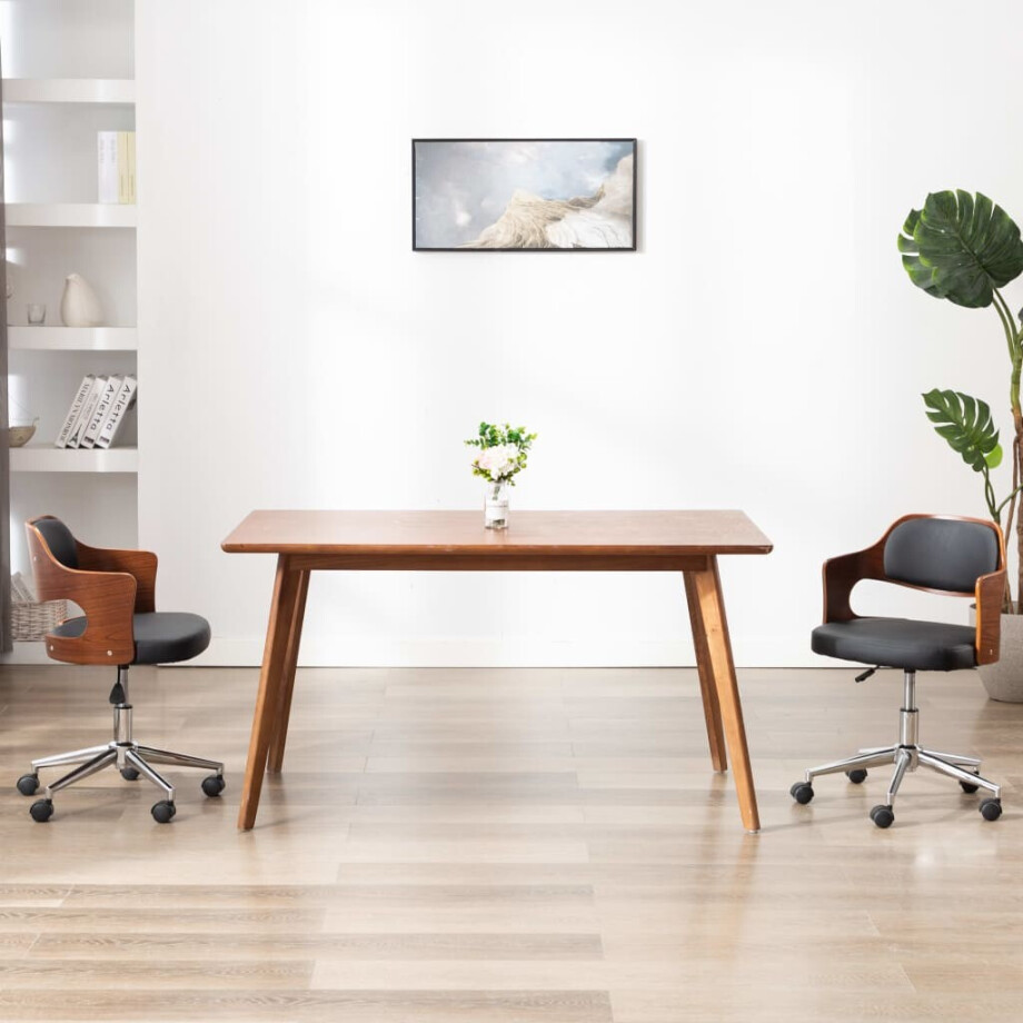 vidaXL Eetkamerstoelen draaibaar 2 st gebogen hout en kunstleer zwart afbeelding 1