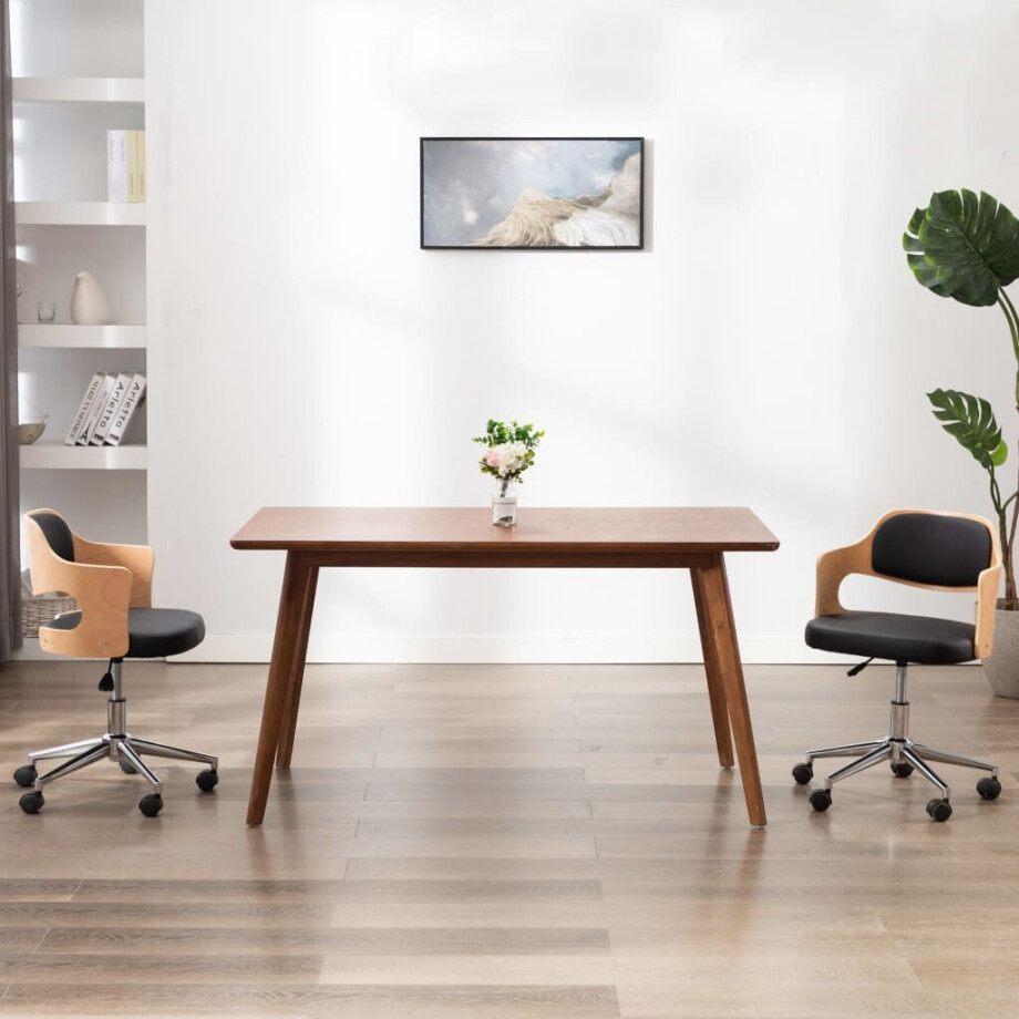 vidaXL Eetkamerstoelen draaibaar 2 st gebogen hout en kunstleer zwart afbeelding 1