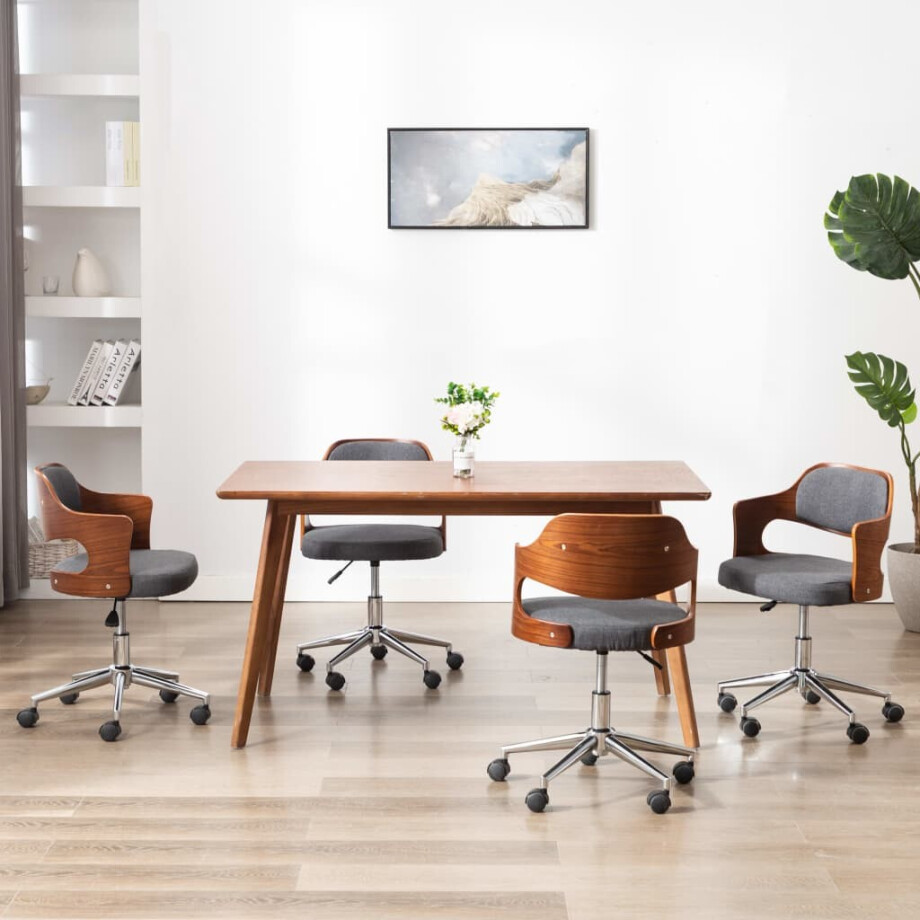 vidaXL Eetkamerstoelen 4 st draaibaar gebogen hout en stof grijs vidaXL Eetkamerstoelen 4 st draaibaar gebogen hout en stof grijs afbeelding 1