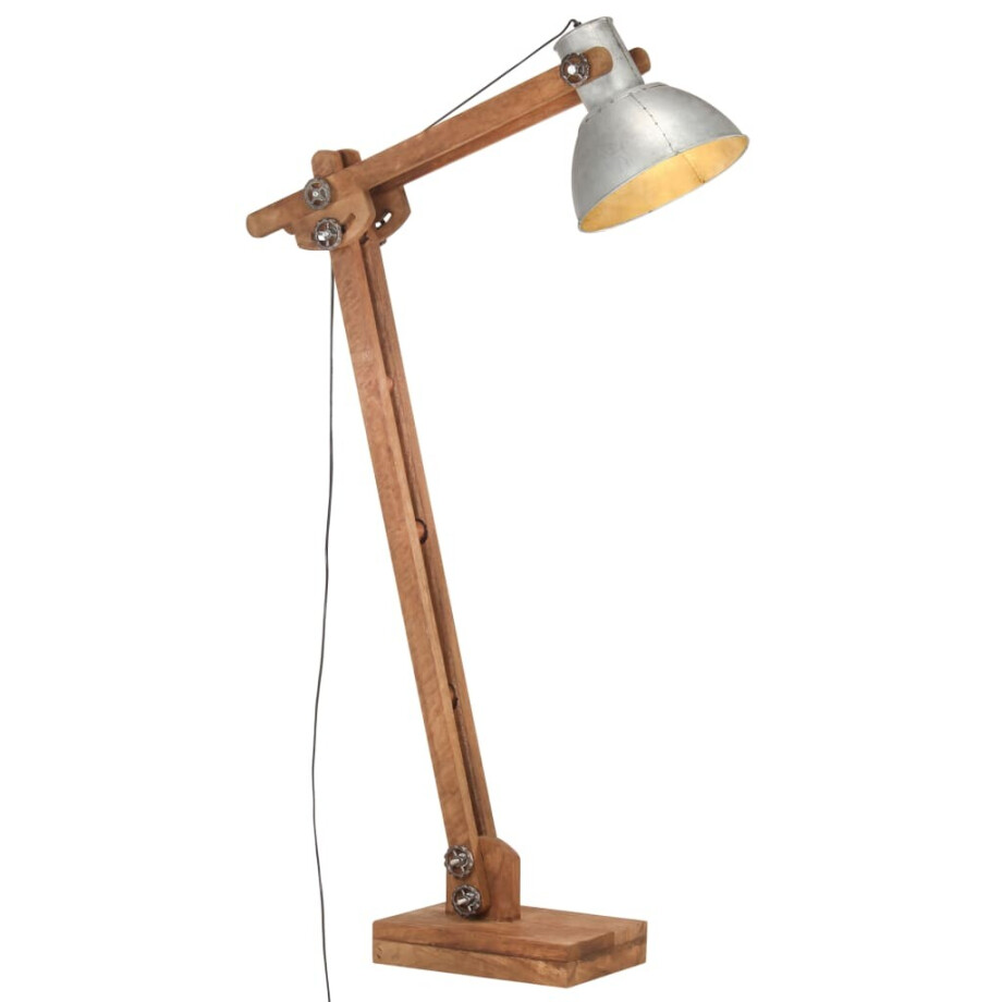 vidaXL Vloerlamp E27 massief mangohout zilverkleurig afbeelding 1