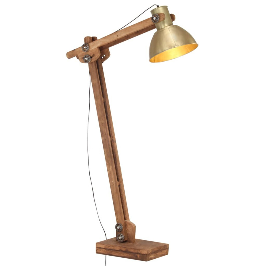 vidaXL Vloerlamp E27 massief mangohout messingkleurig afbeelding 1