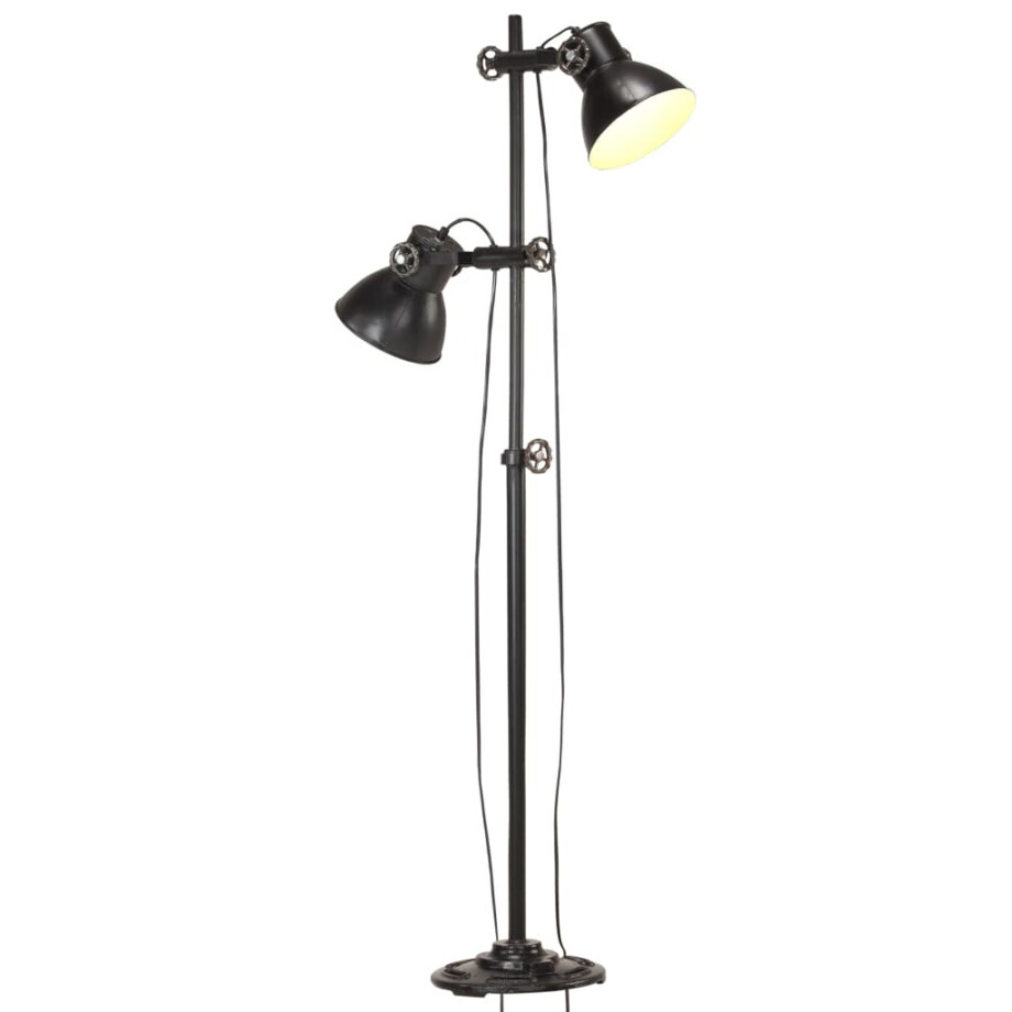 vidaXL Vloerlamp met 2 lampenkappen E27 gietijzer zwart afbeelding 1