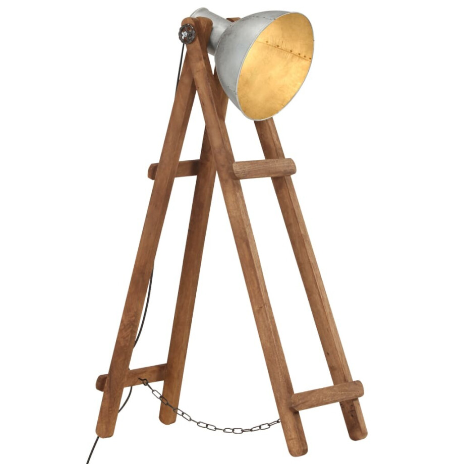 vidaXL Vloerlamp E27 massief mangohout zilverkleurig vidaXL Vloerlamp E27 massief mangohout zilverkleurig afbeelding 1
