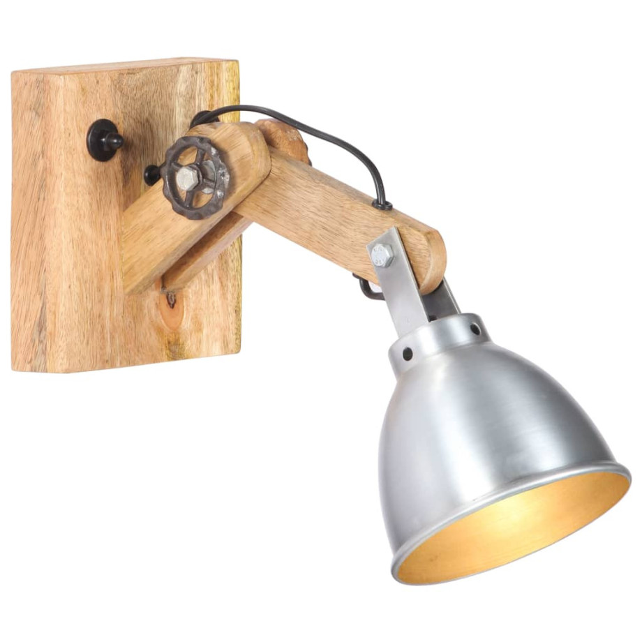 vidaXL Wandlamp E27 massief mangohout en ijzer zilverkleurig afbeelding 1