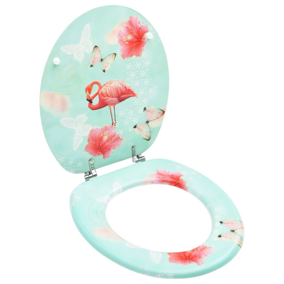 vidaXL Toiletbril met deksel flamingo MDF afbeelding 1