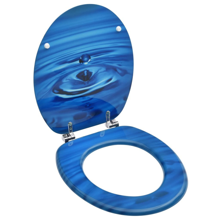 vidaXL Toiletbril met deksel waterdruppel MDF blauw afbeelding 1