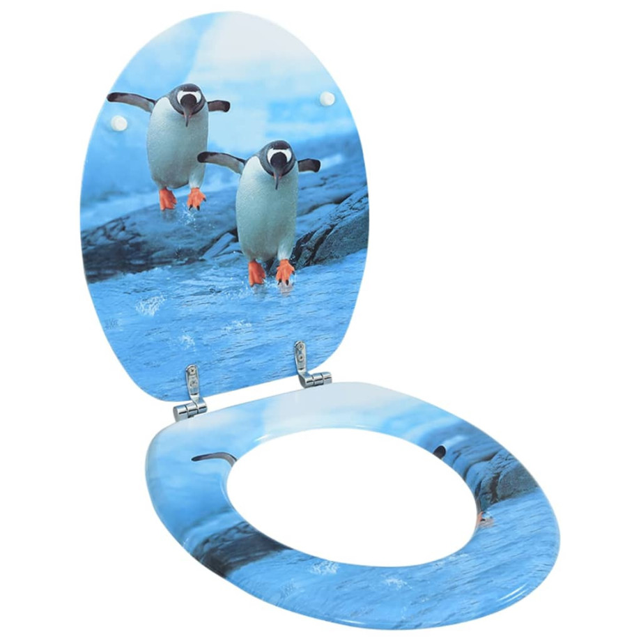 vidaXL Toiletbril met deksel pinguïn MDF afbeelding 1